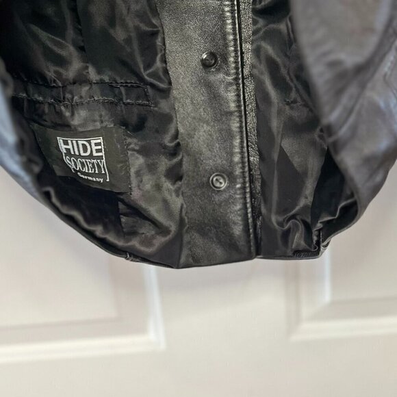 Hide Society Germany   mob Wife Black Vintage Leather Cropped Moto Jacket Sz 34 - Picture 7 of 11